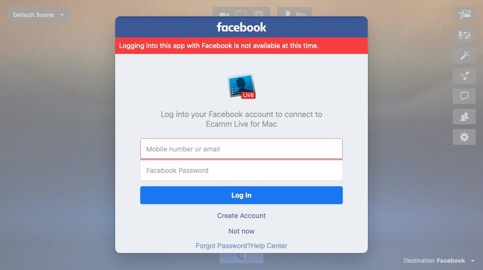 ecamm live failed facebook login - Ecamm Live: Probleme beim Facebook Login / Verbindung