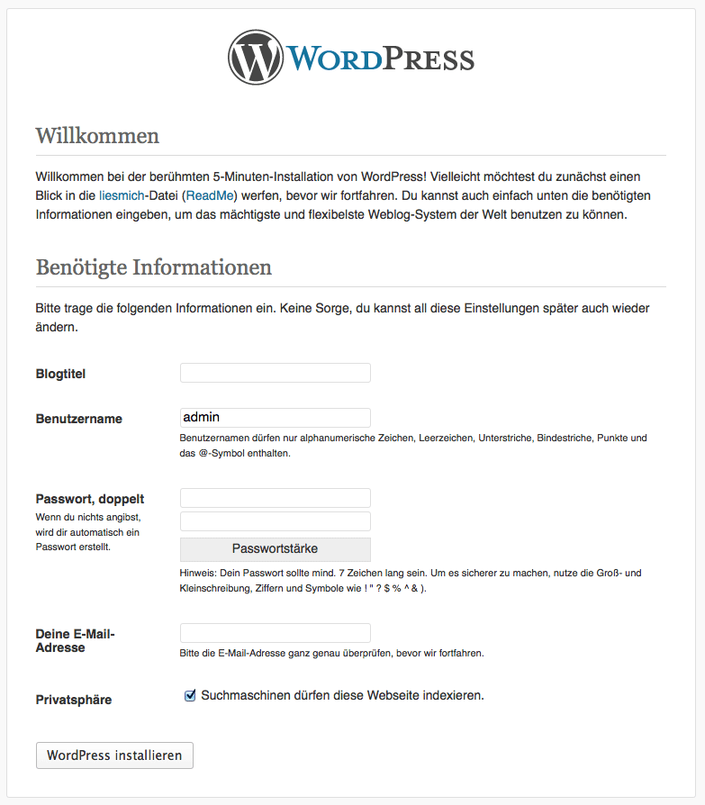 Anleitung - WordPress Installation Schritt 4