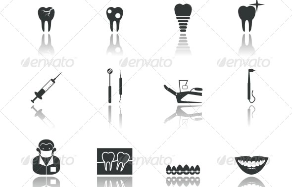 Black Dental Icons set - 10 geniale Zahn / Zahnarzt Bilder für eure Webseiten / Blogs