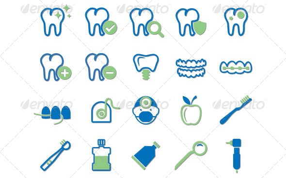 Fresh Dental Icons Set - 10 geniale Zahn / Zahnarzt Bilder für eure Webseiten / Blogs