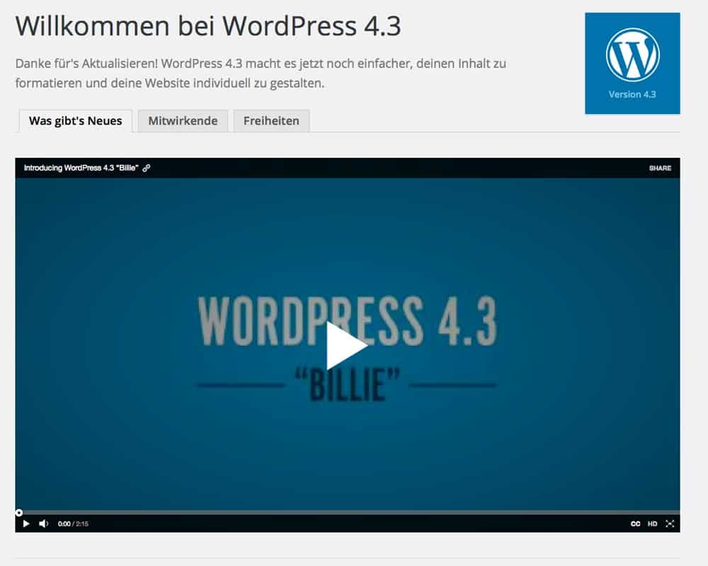 wordpress 4 3 - WordPress 4.3 Billie wurde veröffentlicht