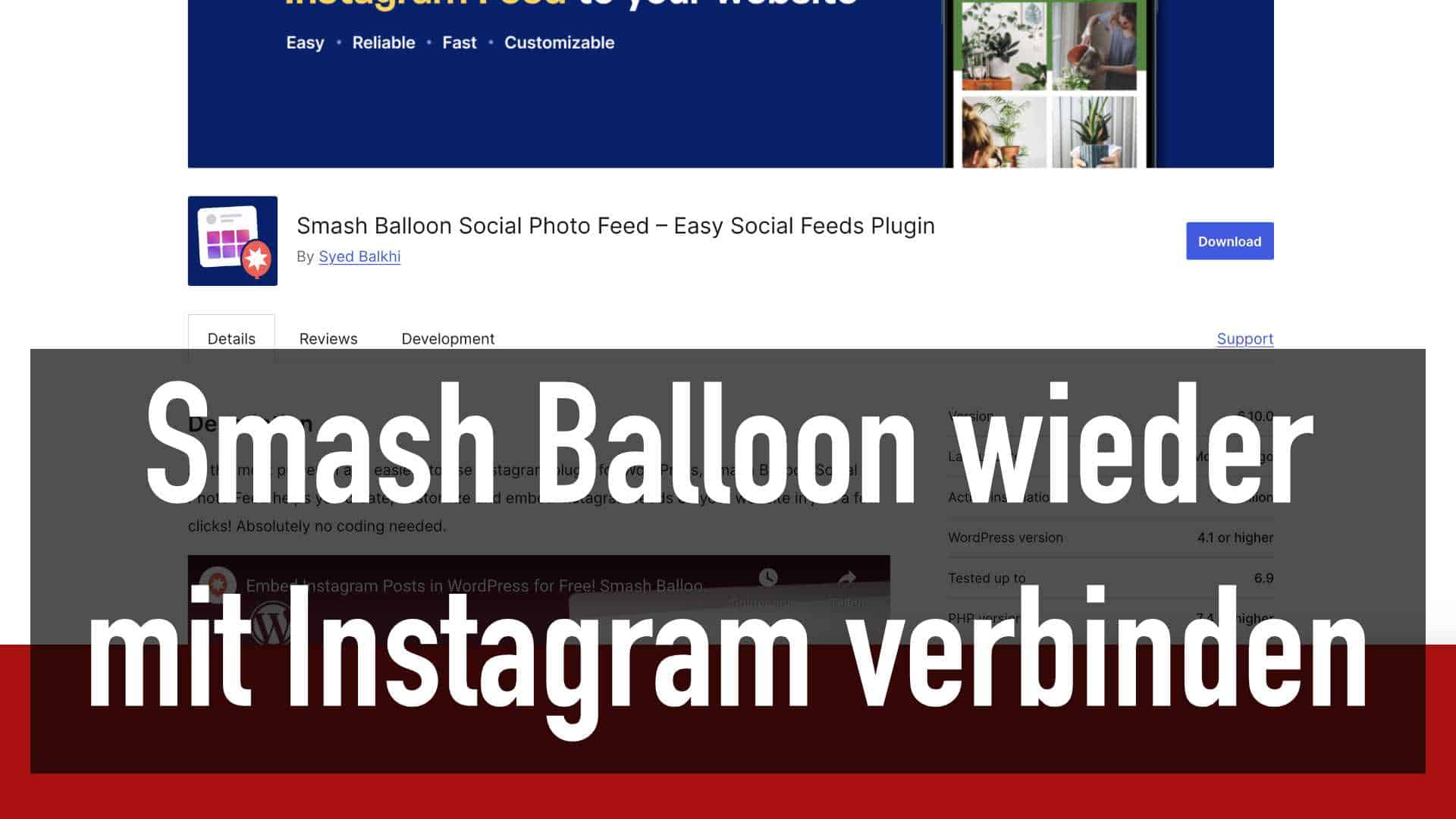 Smash Balloon wieder mit Instagram verbinden –  API ERROR